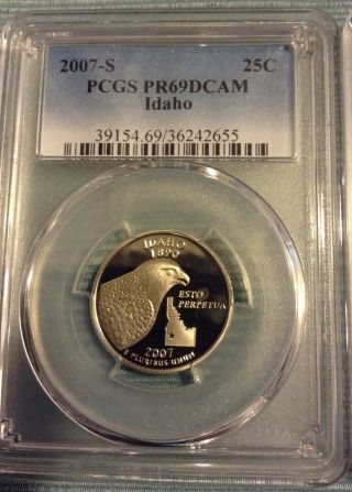 2007 S Idaho Quarter Pcgs Pr69dcam 25c Clad Proof.  On First Coin Only