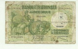 1938 Belgium 50 Francs/10 Belgas Ww2 Era Circulated Looking Note