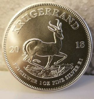 2018 Silver South Suid African 1 Oz Silver Krugerrand.  999 Fine Rand Bu Unc Coin