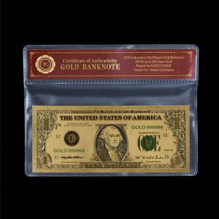 Wr Us $1 One Dollar Bill Note Silver Certificate 24k Gold Colored Banknote,