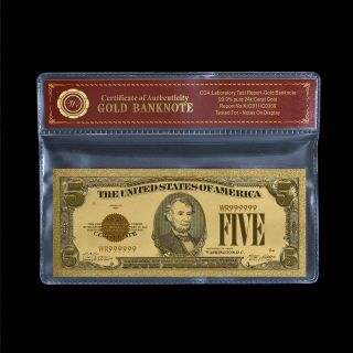 Wr 1928 Red Seal $5 Five Dolllar Bill Notes 24k Gold Foil Color Banknote /w