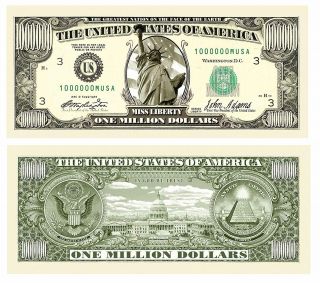 " 2 (two) For The Price Of One " - One Million Dollar Bill $1,  000,  000 Novelty