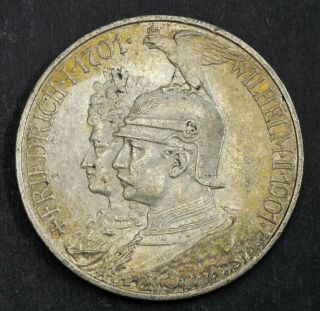 1901,  Prussia,  Wilhelm Ii.  Silver 2 Mark " 200th Anniv.  Of The Kingdom " Coin.