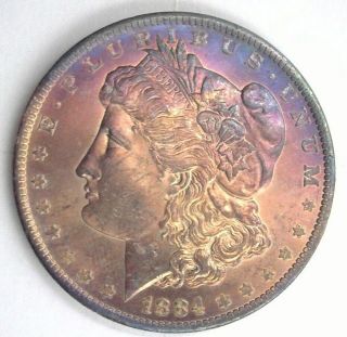 1884 - O Morgan Silver Dollar Gem Uncirculated Rainbow Toning