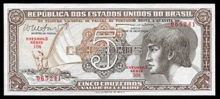 World Paper Money - Brazil 5 Cruzeiros Nd 1961 - 62 P166b @ Crisp Unc