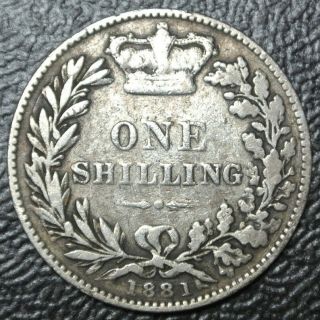 1881 Great Britain - 1 Shilling -.  925 Silver - Victoria -