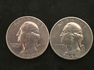 2 1958 - D Washington Silver Quarters Vf,
