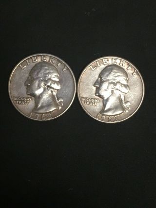 2 1962 - D Washington Silver Quarters Vf,