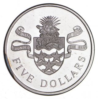 World Coin - 1974 Cayman Islands $5 Dollars World Silver Coin 35.  3g 429