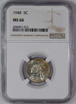 1948 Jefferson Nickel 5c Ngc Certified Ms 66 State Unc (012)