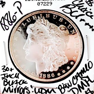 1886 P Morgan Dollar Choice Bu,  30,  Inch Black Mirrors B&w Cameo Dmpl Nr 07229