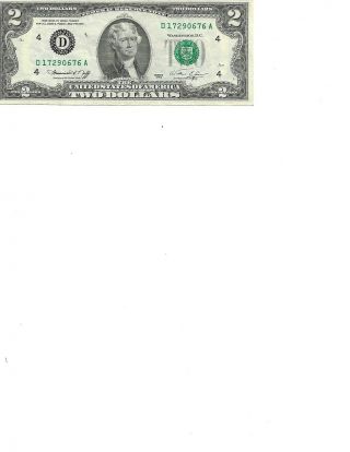 Vintage $2 - 1976 Federal Reserve Note - Green Seal -