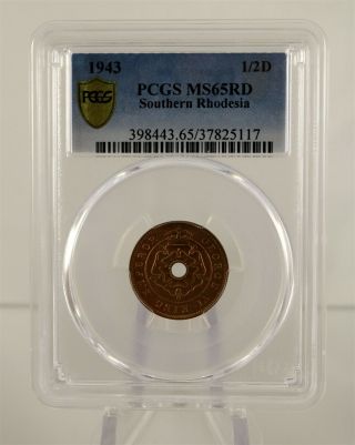 1943 Southern Rhodesia Half Penny Pcgs Ms65rd " Population 5,  One Finer "