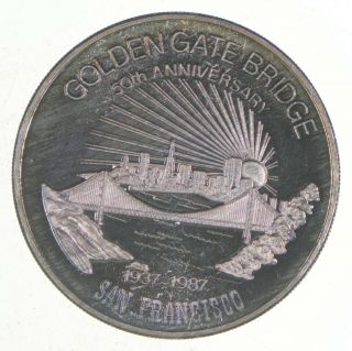 Rare 1 Troy Oz Golden Gate Bridge 50th Anniversary Round.  999 Fine Silver 928