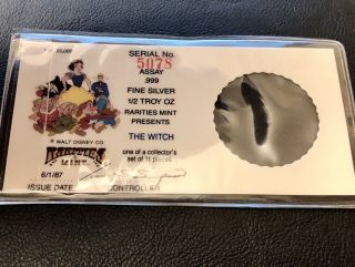 Walt Disney ' s Snow White The Witch 1/2 oz.  999 Silver Art Coin With (2203) 3