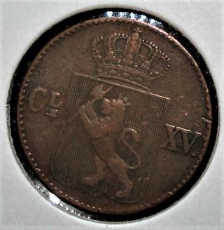 1867 Copper 1/2 Skilling From Norway Km 329,  Detail