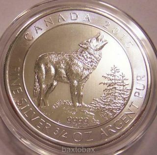 2015 Canada Grey Wolf Howling 3/4 Oz.  9999 Fine Silver Coin Bu