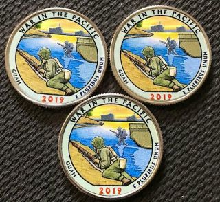 2019 P - D - S Colorized War In The Pacific (guam) Atb 3 Coin Quarter Set
