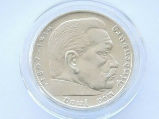 GERMAN Coin 5 MARK REICHSMARK 1936 F SWASTIKA HINDENBURG Silver 3rd Reich WW2 2