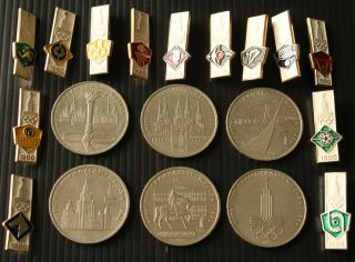 1 ruble 1980 Moscow Olympics Full Set USSR Coins & Pins 2