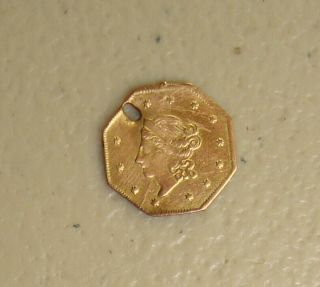 1860 Bg - 1102 Octagonal Liberty Head $1 California Fractional Gold Token Xf Holed