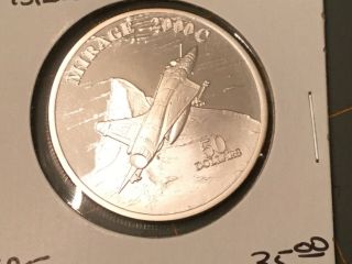 Marshall Islands 1995 50 Dollar.  998 Oz Silver Proof Coin,  Mirage 2000c Fighter