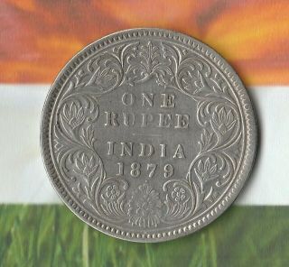 1879 Silver Rupee - British India 91.  7 Silver Dot Variety In Great Shape