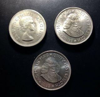 South Africa 1953,  1961 And 1963 Silver 5 Shillings Coins: Queen Elizabeth Ii