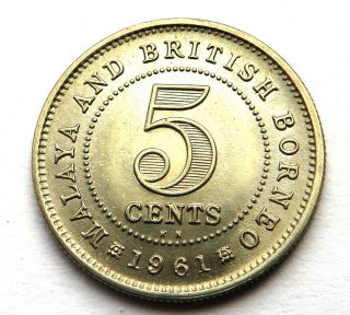 Malaya & British Borneo 5 Cents 1961kn Copper - Nickel Km 1 Unc