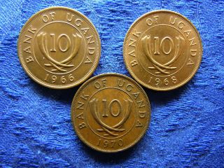 Uganda 10 Cents 1966,  1968,  1970,  Km2