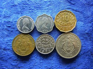 Seychelles 1,  5 Cents 1972,  10 Cents 1972,  1981,  25 Cents 1972,  1 Rupee 1982 (6)
