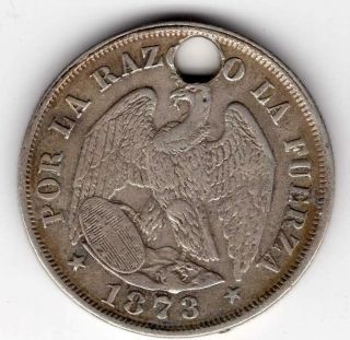 Silver 1873 Chile 20 Centavos Piece - - Holed
