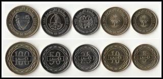 Bahrain 5 Coins Set.  5 - 100 Fils Unc