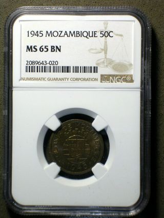 Portuguese Colonial Mozambique 1945 50 Centavos Ngc Ms - 65 None Graded Higher