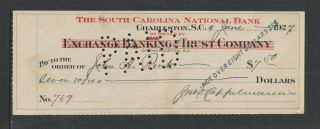1927 Exchange Banking & Trust South Carolina National Bank Charleston Sc Check