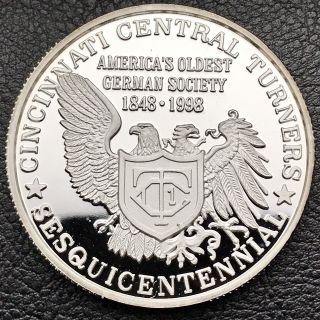 1848 - 1998 American Turners German Society 1 Oz.  999 Fine Silver Coin (0818)