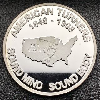 1848 - 1998 American Turners German Society 1 oz.  999 Fine Silver Coin (0818) 2