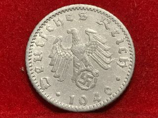 50 Reichspfennig 1940 A German Nazi Coin With Swastika Alu