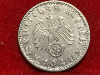 50 Reichspfennig 1941 D German Nazi Coin With Swastika Alu