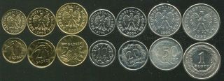 Poland Set 7 Coins1 - 50 Groszy,  1 Zloty 1992 - 2005 Unc