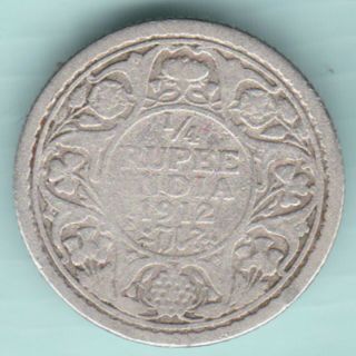 British India 1912 King George V 1/4 Rupee Ex Rare Silver Coin