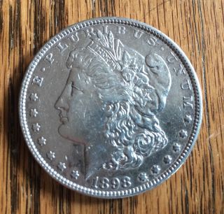 1898 P Morgan Silver Dollar - 90 Silver - Detail - Plastic Round