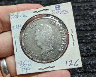 1862 - FP BOLIVIA 8 SOLES SILVER - HI GRADE - 126 2