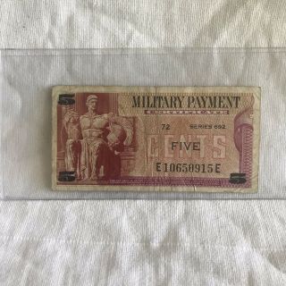 Military Payment Certificate Mpc 5¢ Series 692 Small Note (6)