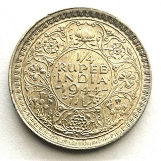 India 1/4 Rupee 1944 World Silver Coin Km 547
