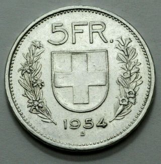 1954 - B 5 Fr.  Switzerland Silver Confoederatio Helvetica Rare Coin,