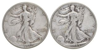 (2) 1940 & 1945 - D Walking Liberty Half Dollars 90 Silver $1.  00 Face 009