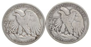(2) 1940 & 1945 - D Walking Liberty Half Dollars 90 Silver $1.  00 Face 009 2