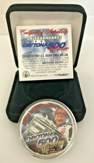 2002 Colorized American Silver Eagle $1 Coin W/ Nascar Racer Dale Earnhardt