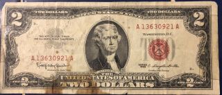 Currency Note 1963 2 Dollar Bill Red Seal Note Paper Money United States Usa